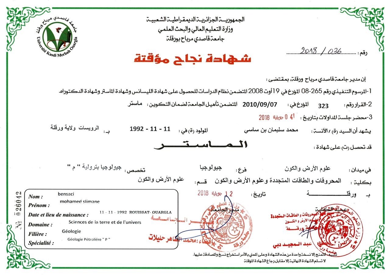 ماستر في الجيولوجيا البترولية المهنية